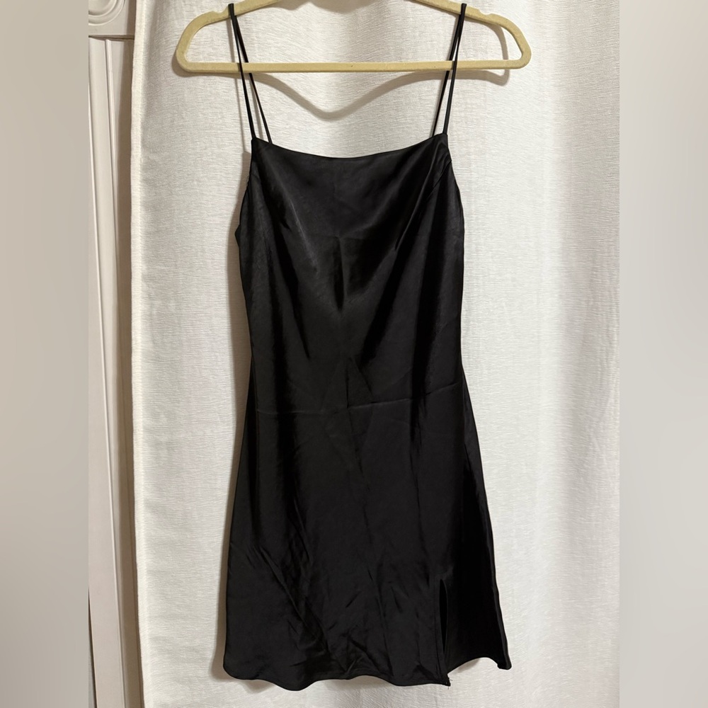 Beginning Boutique Black Strapless Slip Dress with Slit
